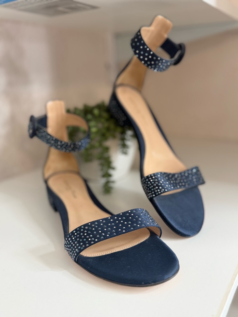 Gianvito Rossi Navy Crystal-Embellished Ankle-Strap Sandals